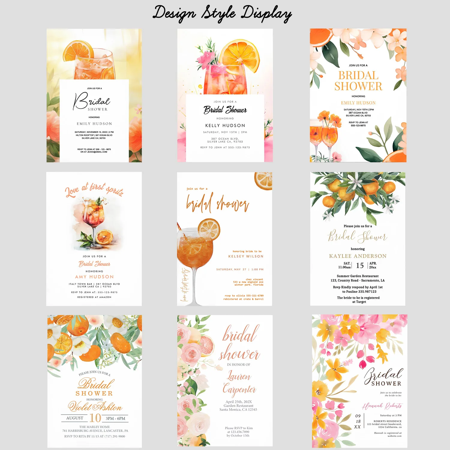 Изготовленные на заказ пригласительные открытки на свадебный душ, персонализированные бумажные пригласительные открытки на свадьбу, Приглашения на свадебный душ с цветами и фруктами
