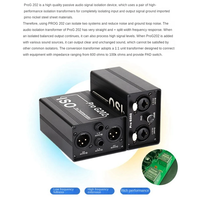 Аудиоизолятор Pro G202 Двухканальный Аудиоизолятор 6.5 XLR Текущий Звук Микшер Шума Микрофон Общий Фильтр Заземления
