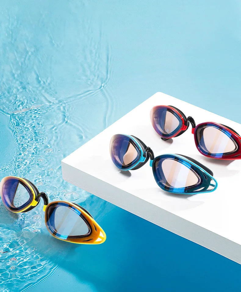 Складные очки для плавания для взрослых, противотуманные тренировочные соревновательные силиконовые водонепроницаемые очки для плавания с гальваническим покрытием в большой оправе