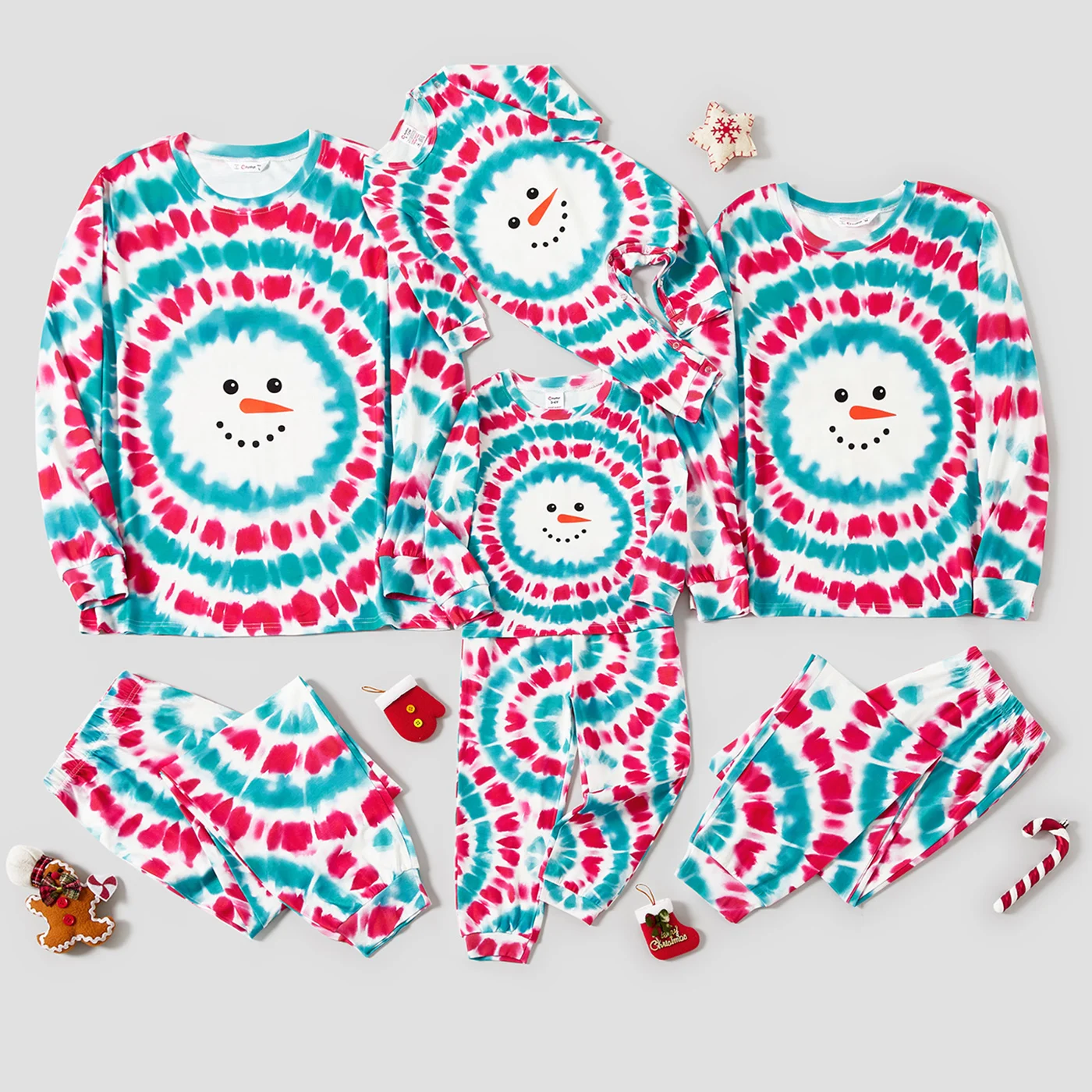 Семейные Комплекты Красочных Пижам с Принтом Рождественского Снеговика PatPat (Огнестойкие)