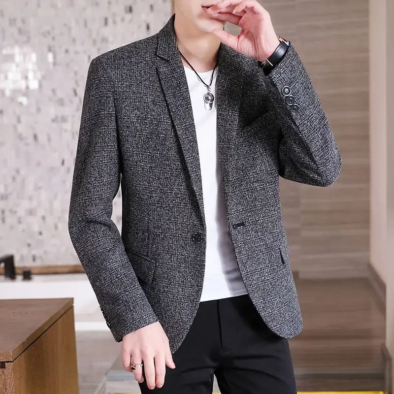 Бутик мужской моды 2023, однобортный, дышащий в корейскую клетку, Модные куртки в корейском стиле, Высококачественные маленькие костюмы