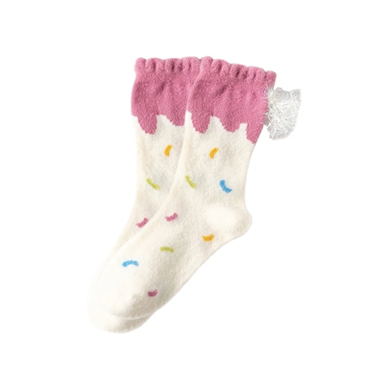 Женские пушистые носки Зимние теплые мультяшные Мягкие домашние тапочки для сна P8DB