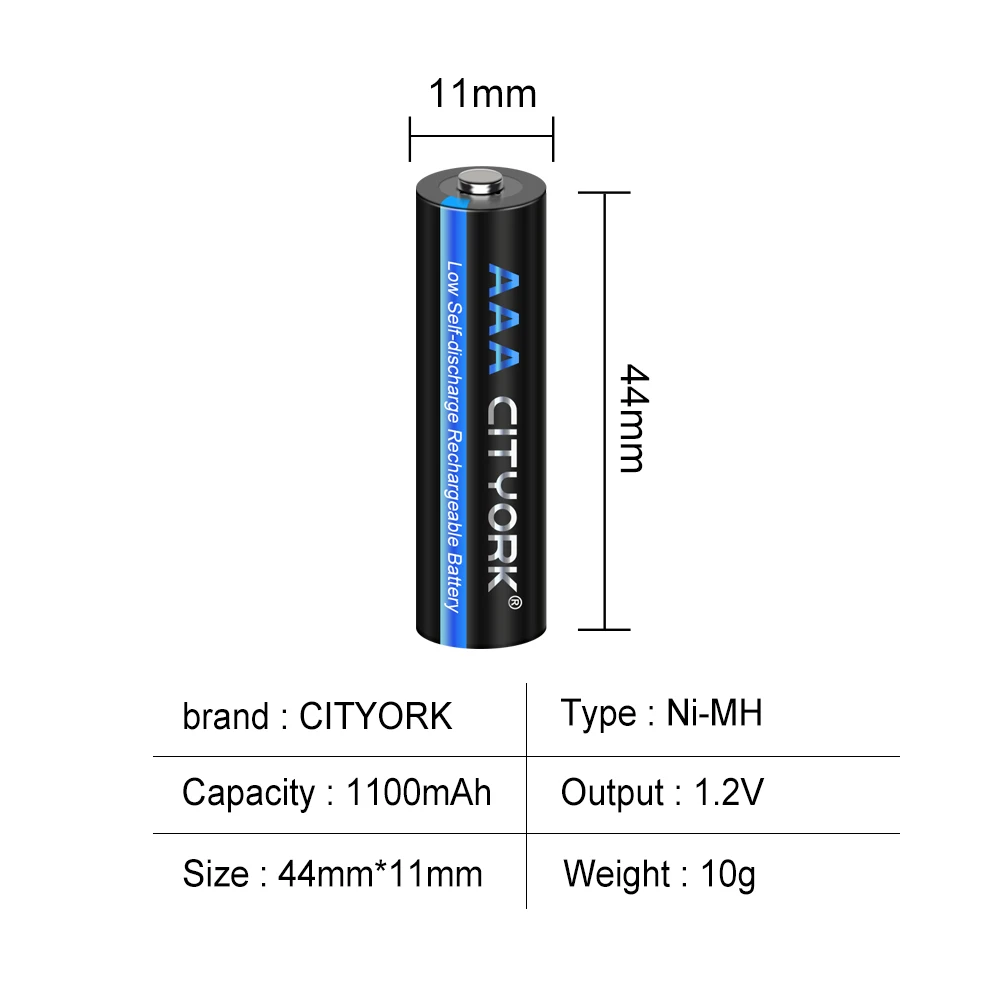 CITYORK 8-24 шт батарейка типа ААА 1,2 В никель-металлогидридные аккумуляторы типа ААА 1100 мАч 3А для фонарика, мыши + ЖК-USB зарядное устройство