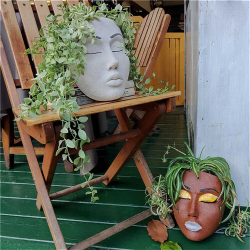 Креативный DIY Цветочный горшок с человеческим лицом, маска, Ваза, настенный плантатор из смолы, домашний декор, Наружное украшение сада и двора