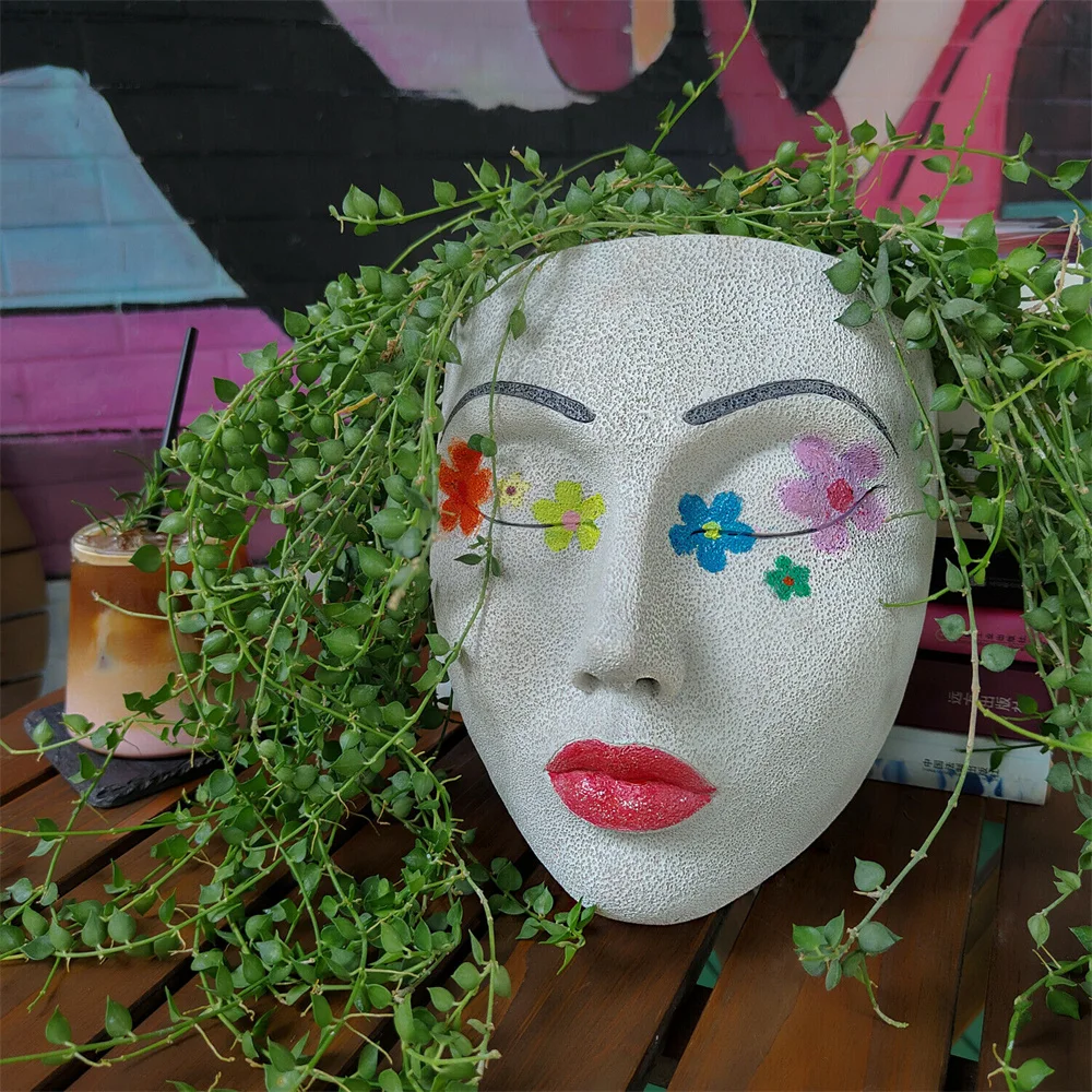 Креативный DIY Цветочный горшок с человеческим лицом, маска, Ваза, настенный плантатор из смолы, домашний декор, Наружное украшение сада и двора