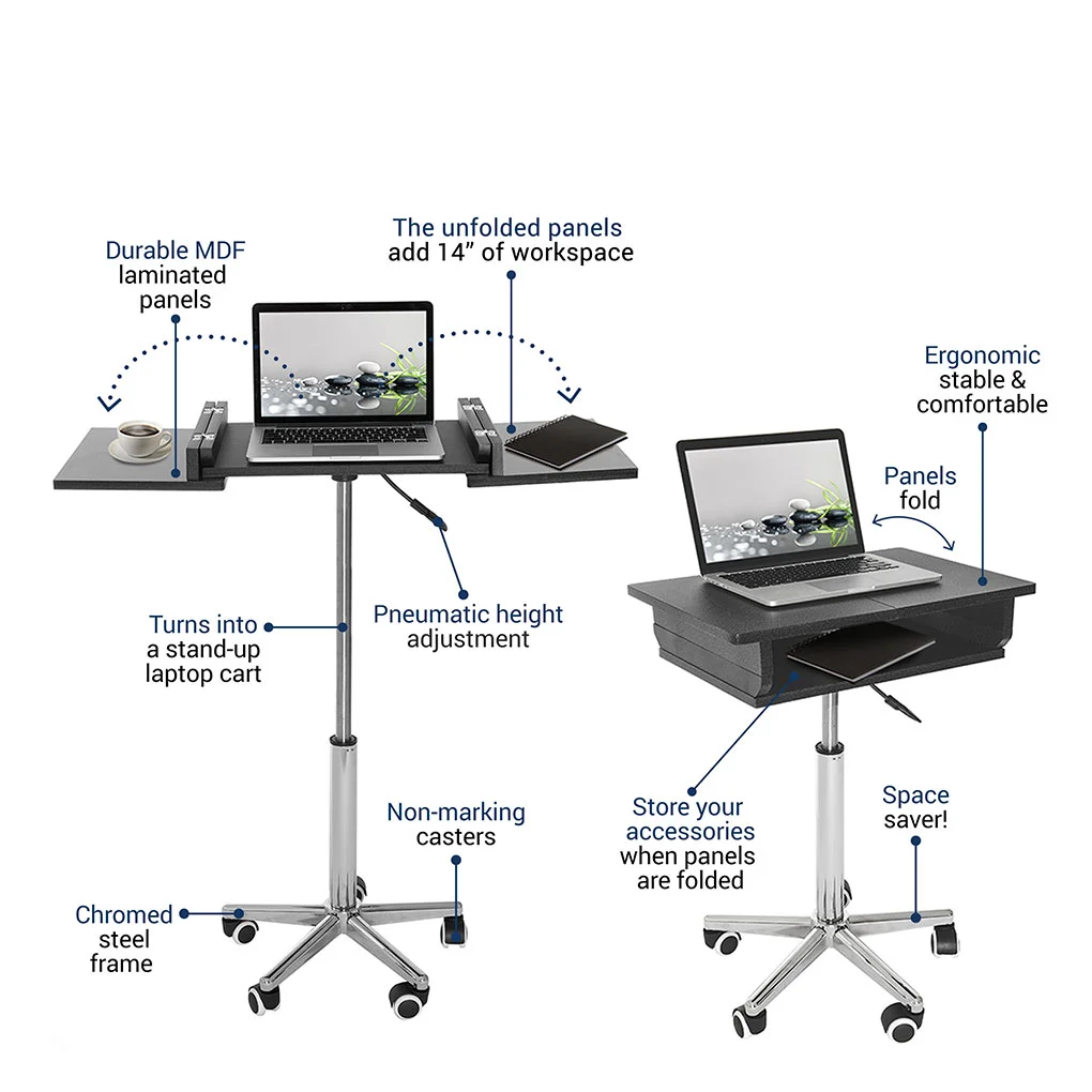 Компьютерная тележка, Складной стол для мобильного ноутбука, Регулируемые по высоте панели МДФ, Домашняя мебель для дома