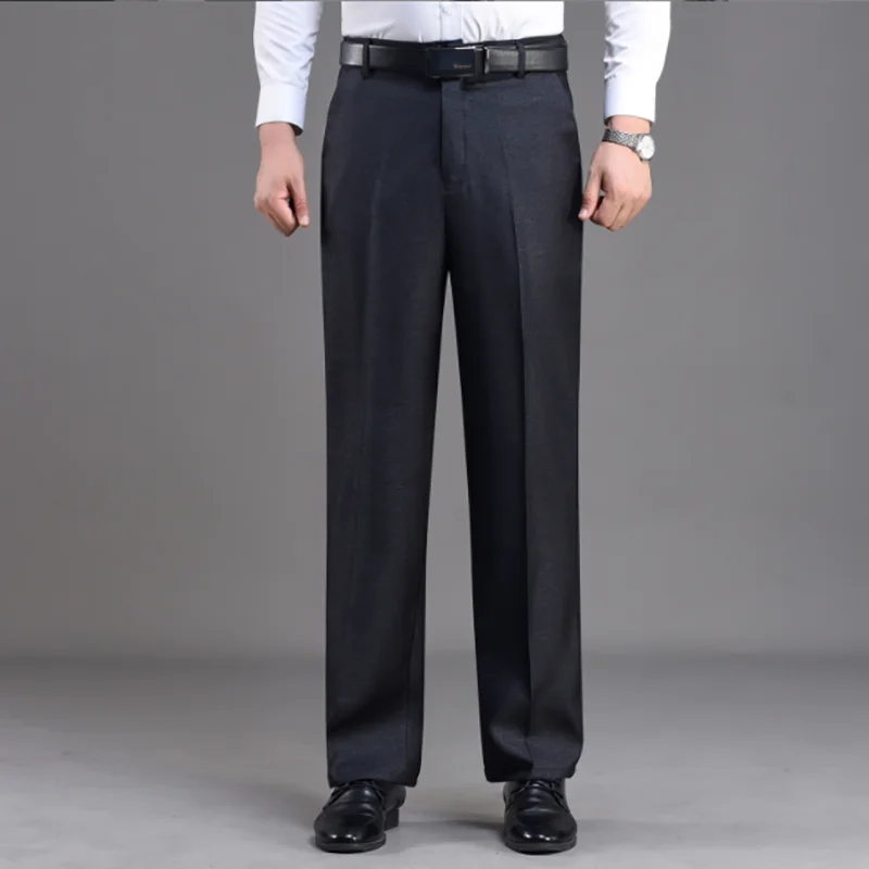 Мужской костюм, Зимние и осенние Плотные Теплые Черные Брюки Для мужчин среднего возраста, Свободные Повседневные брюки с прямыми штанинами, Большие размеры 29-40