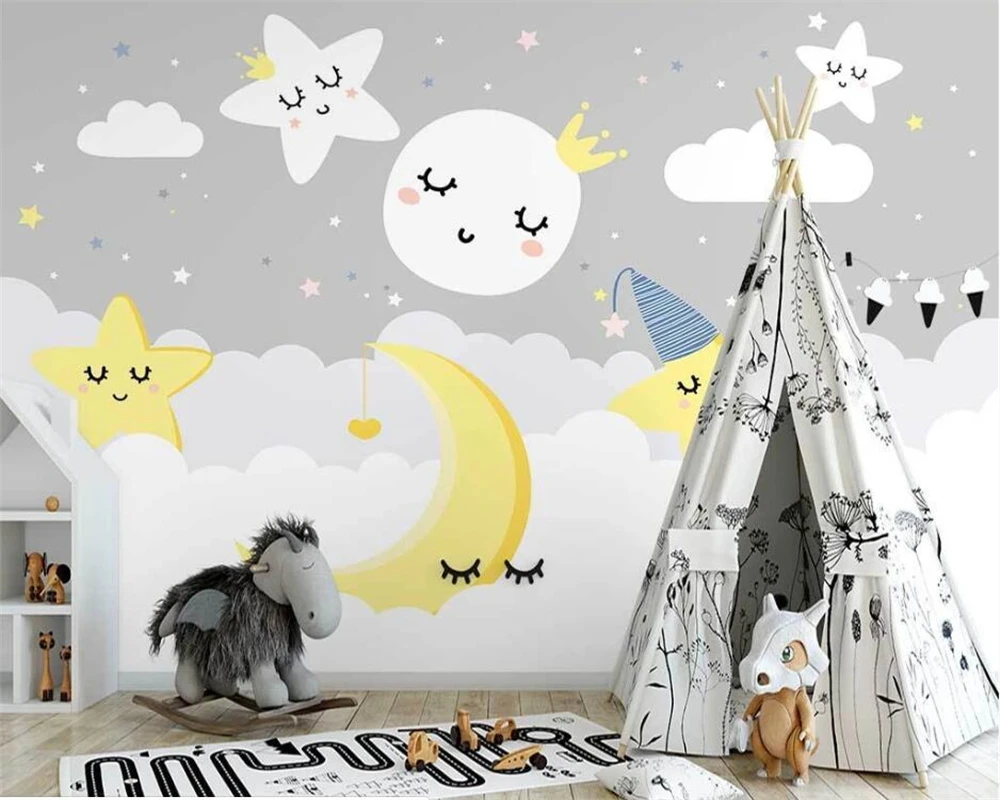 beibehang papel de parede, современные обои ручной росписи в скандинавском стиле, звездное небо, фоновые рисунки для детской комнаты