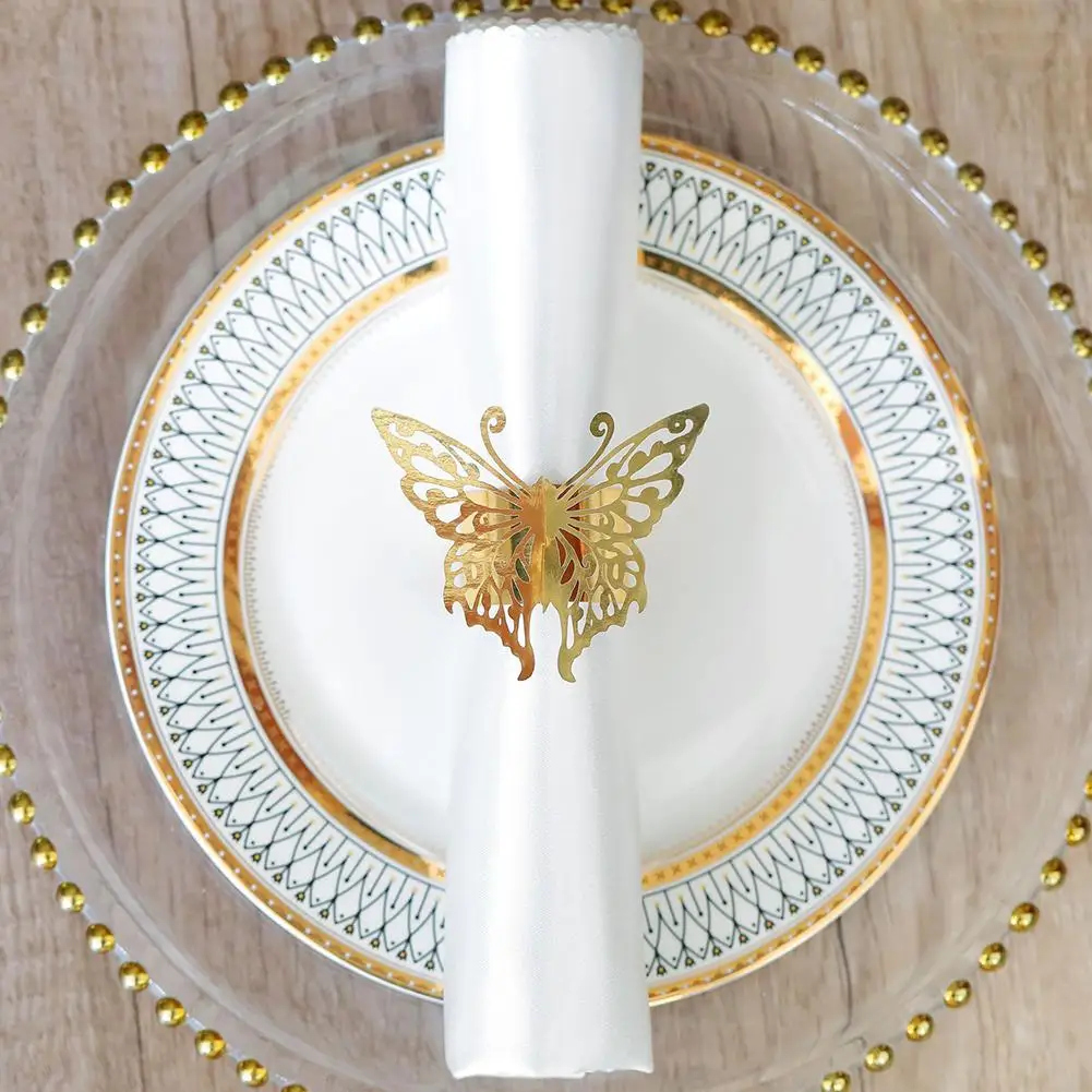 50шт Кольца для салфеток Светоотражающий держатель для салфеток в форме бабочки для украшения домашнего стола на свадебной вечеринке