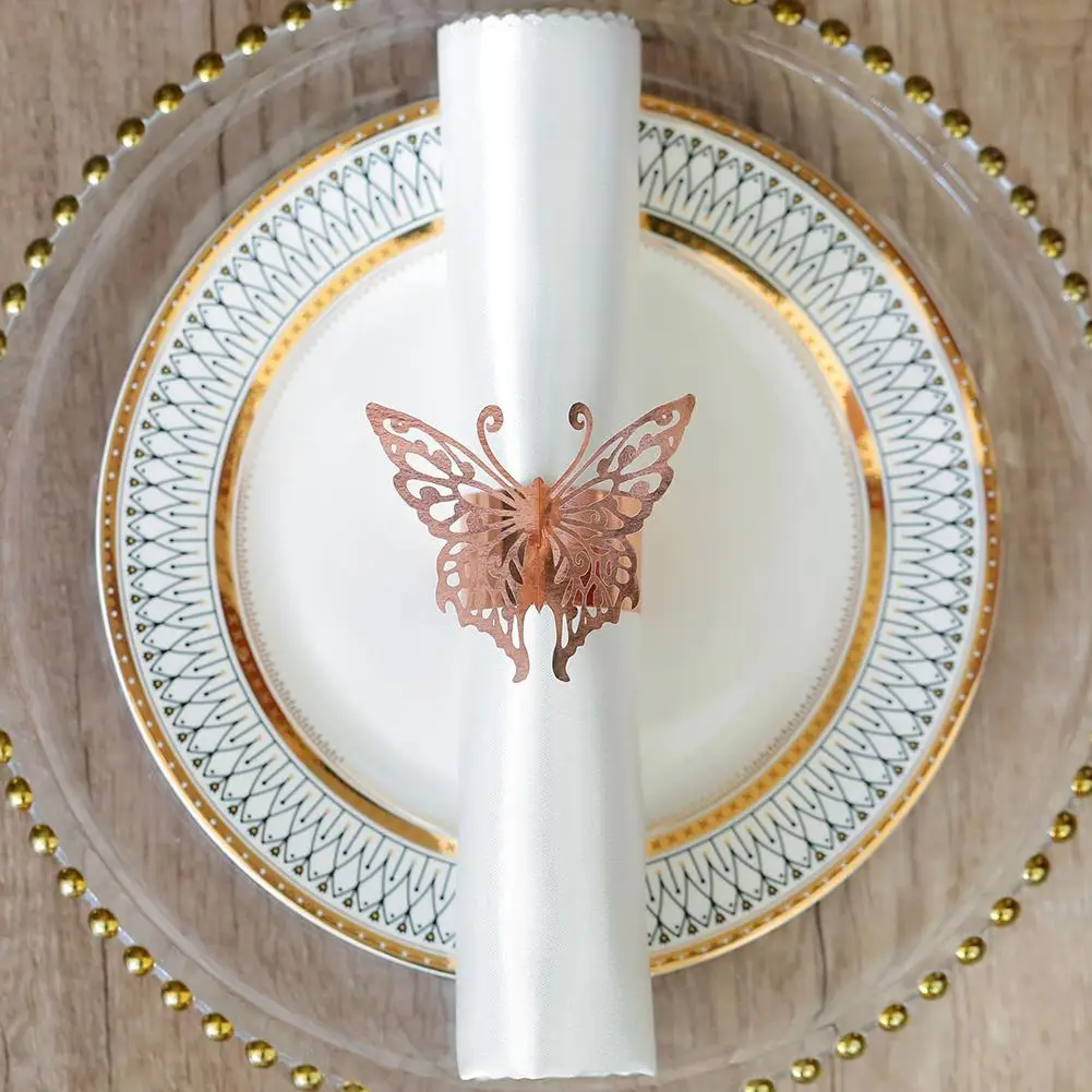 50шт Кольца для салфеток Светоотражающий держатель для салфеток в форме бабочки для украшения домашнего стола на свадебной вечеринке