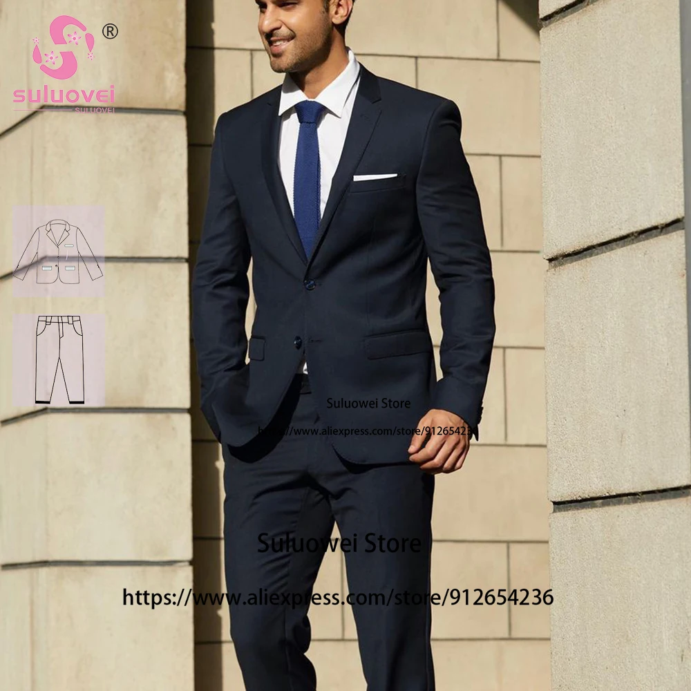(Индивидуальный размер и цвет) Классические черные костюмы для мужчин, свадебный приталенный комплект брюк из 2 предметов, смокинг для жениха, костюм Homme Mariage
