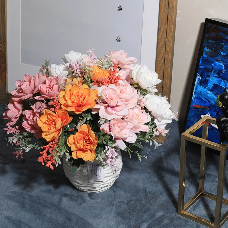 5 ветвей искусственных цветов фрезии, поддельные Георгины и пионы, домашнее свадебное украшение, цветочный букет для вечеринки, цветочная композиция