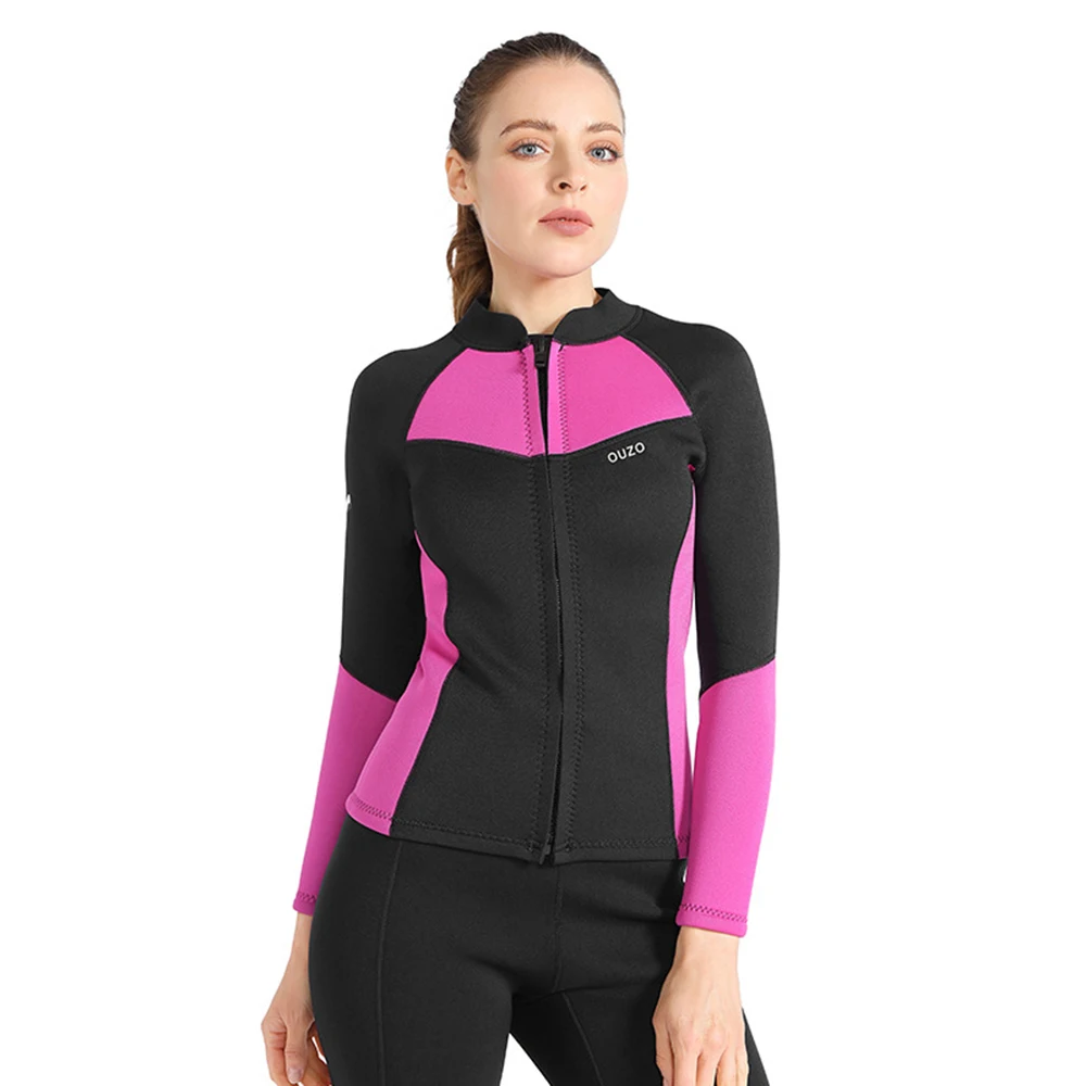 2024 Новый 1,5-миллиметровый неопреновый водолазный костюм, женский раздельный топ для плавания с длинными рукавами, теплая куртка для серфинга на молнии, топ для дайвинга для водных видов спорта