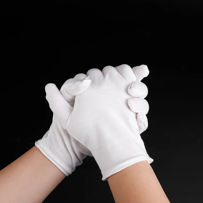 12 пар/пакет, 1 упаковка, белые хлопчатобумажные перчатки для работы с пленкой сухими руками, перчатки для церемониального осмотра, церемониальные перчатки.