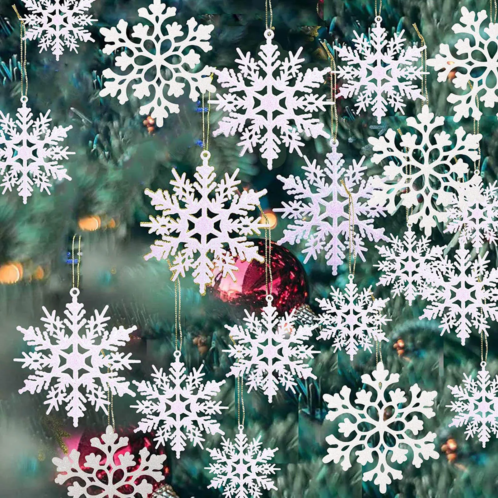 36 шт. Рождественские Украшения из белых снежинок с серебряной веревкой Снежинки для зимы в помещении на открытом воздухе
