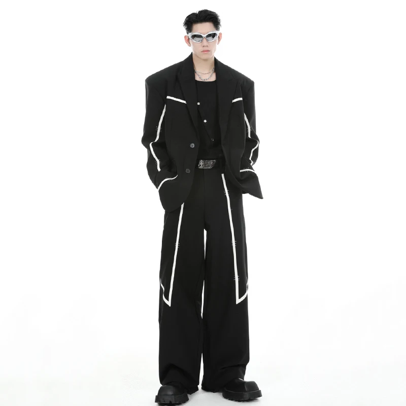 FEWQ Нишевый дизайн сращивания, куртка с наплечником, мужская куртка свободного силуэта, 2023, Новый осенний модный контрастный мужской блейзер 24X1564