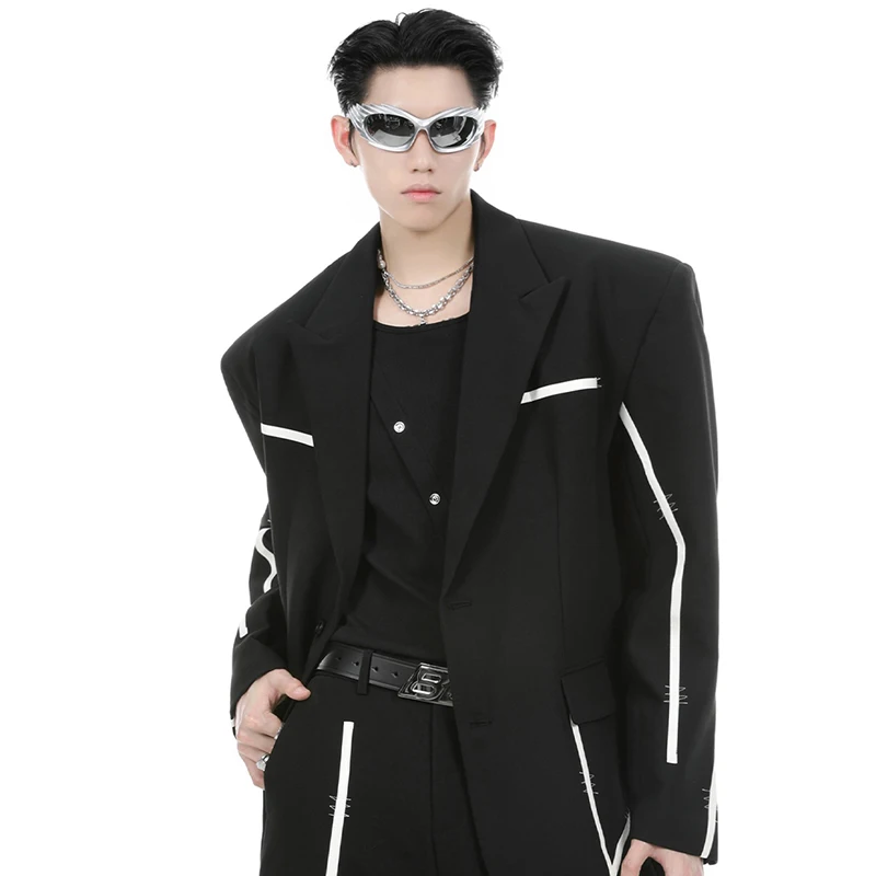 FEWQ Нишевый дизайн сращивания, куртка с наплечником, мужская куртка свободного силуэта, 2023, Новый осенний модный контрастный мужской блейзер 24X1564