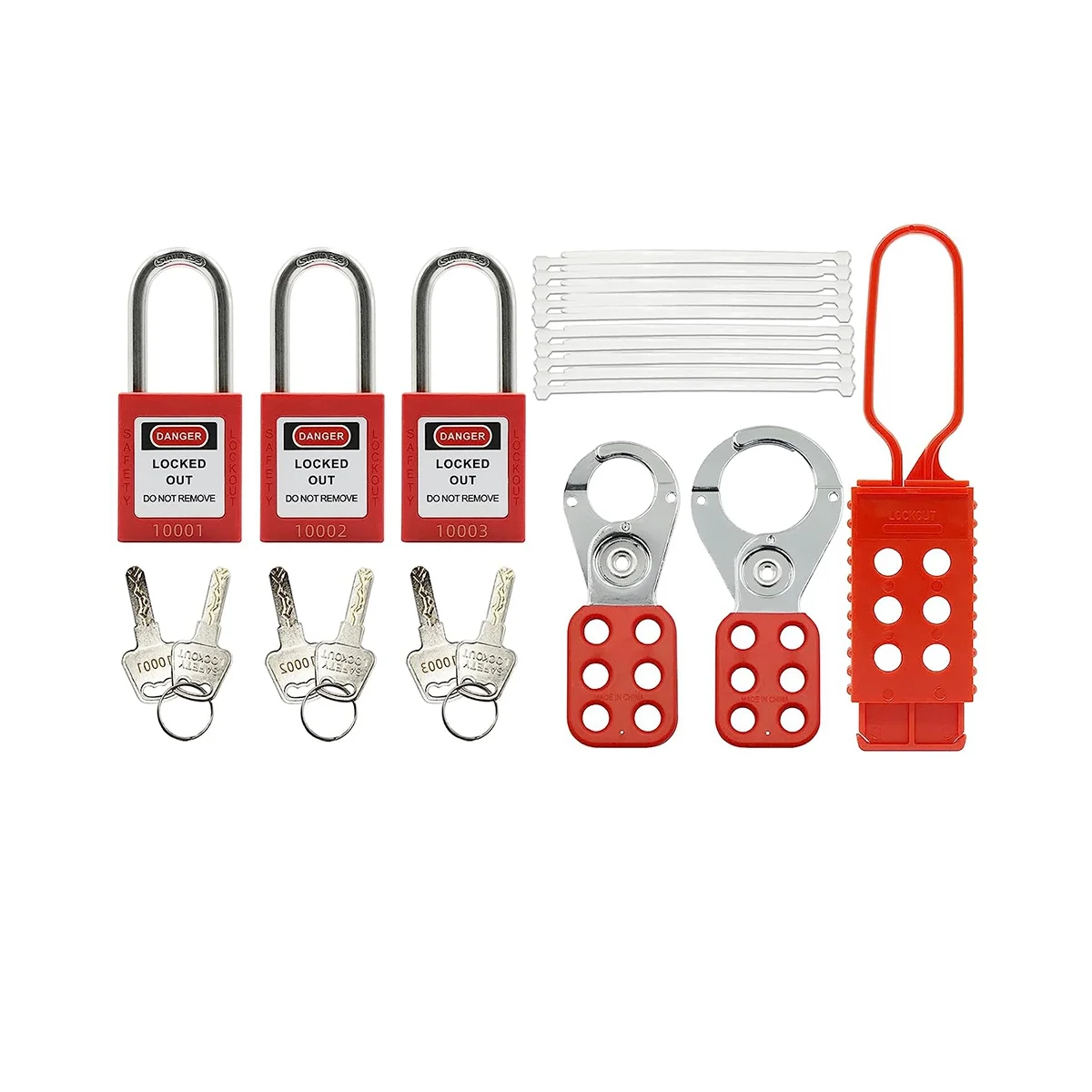 Комплект для разметки блокировки -Бирка для разметки блокировки, Нейлоновый галстук, Нейлоновая сумка для хранения, Навесной замок RedSafety, Замки для разметки блокировки (Красный комплект)