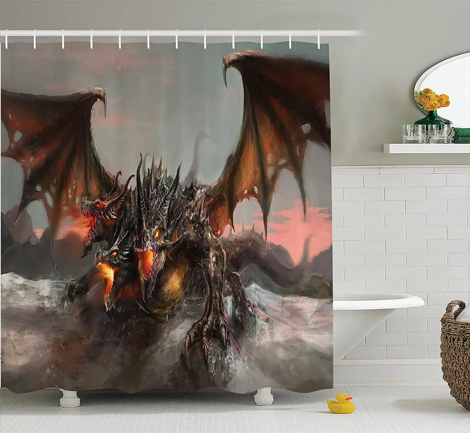 Занавеска для душа Fantasy Dragon с крючками, водонепроницаемая полиэфирная ткань, Занавеска для ванны, Декор ванной комнаты