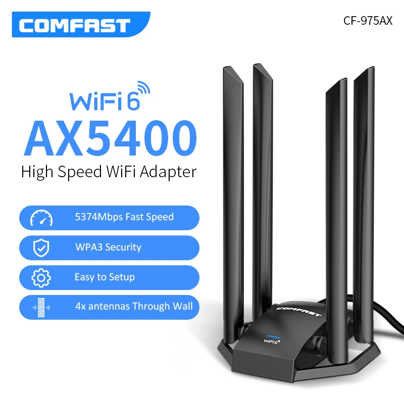 Беспроводной Адаптер AX5400 Wifi 6 с антеннами с высоким коэффициентом усиления, мощный USB3.0 Wifi-Ключ 802.11ax 2,4 G/5G/6GHz Беспроводная Сетевая Карта