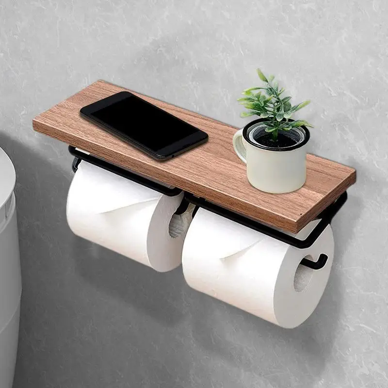 Держатель туалетной бумаги для ванной комнаты, настенный держатель рулона туалетной бумаги с полкой для телефона, Матовый черный Диспенсер для бумаги для ванной комнаты