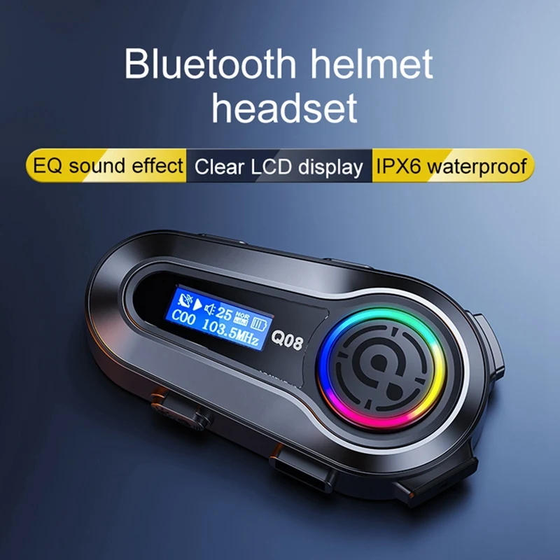 1 комплект Гарнитуры для мотоциклетного шлема FM-радио Bluetooth 5.3 Беспроводные Водонепроницаемые наушники для мотобайка + ЖК-экран