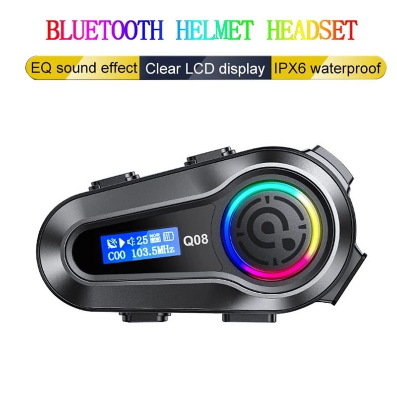 1 комплект Гарнитуры для мотоциклетного шлема FM-радио Bluetooth 5.3 Беспроводные Водонепроницаемые наушники для мотобайка + ЖК-экран