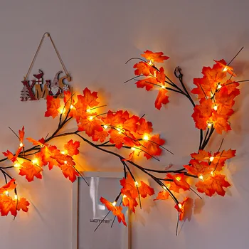 1,5 м Кленовые листья на Хэллоуин, светодиодные лозы, ветви деревьев для домашнего декора, светильники из ротанга для настенной спальни, гостиная Эстетическая