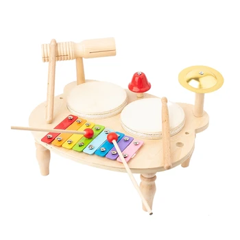 1 комплект детских музыкальных инструментов, Сенсорные игрушки, Детский барабан, набор ударных инструментов, Деревянная игрушка