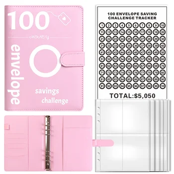 100 Конвертов Saving Money Challenge Binder, Сберегательный Биндер формата А5 с денежными конвертами для планирования и экономии Розовый