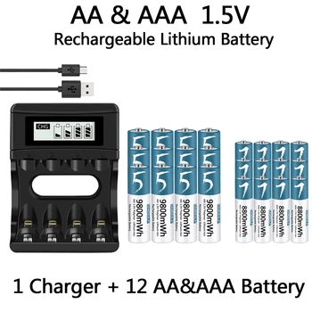 100% Оригинальная Батарея AA/ AAA 1,5 В Перезаряжаемая Полимерная Литий-ионная Батарея 1,5 В AA/ AAA Батарея с USB-зарядным устройством