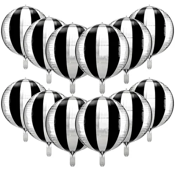 12 ШТ 22-дюймовых черных и серебряных воздушных шаров в черно-белую полоску 360 градусов, 4D, украшения для вечеринки, выпускной, День рождения, детское шоу