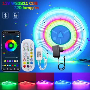 12V 24V WS2811 COB светодиодная лента 720Leds/m Адресуемый полноцветный пиксельный свет Bluetooth Пульт дистанционного управления Красочный брелок Светодиодная лента