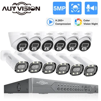 16-Канальный 4K POE NVR 5MP Комплект камеры 25 Кадров В секунду 2-Полосный Аудио Smart AI Распознавание Лиц Цветное Ночное Видение Безопасности CCTV Комплект Видеонаблюдения