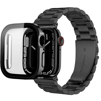 2 шт. для Apple watch 7 45 мм 41 мм se 6 5 4 44 мм 40 мм ремешок + чехол встроенная защитная пленка из закаленного стекла для бампера ремешка iwatch