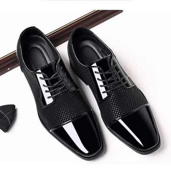 2023 Классические Мужские Модельные Туфли Для Мужчин Оксфорды Из Лакированной Кожи На шнуровке Вечерние Черные Кожаные Туфли Для Свадебной вечеринки