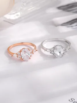 2023 Новое женское геометрическое кольцо из серебра 925 пробы с большим сияющим цирконием в милом романтическом стиле для предложения руки и сердца или свадьбы