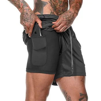 2023 Новые летние двухслойные дышащие мужские шорты для спортивных тренировок с прямой бочкой, однотонные мужские шорты на четверть длины