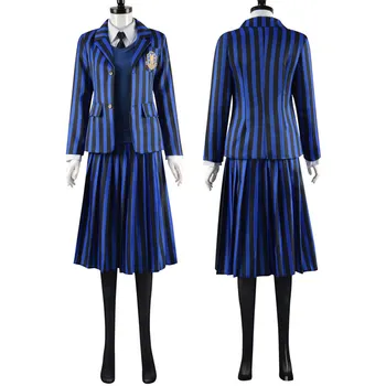 2023 Новый косплей костюм CosDaddy Wednesday для взрослых женщин, рубашка для девочек, Синяя юбка, пальто, костюм Адамса, костюм на Хэллоуин
