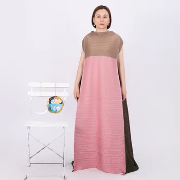 2023 новое свободное платье без рукавов контрастного цвета с круглым вырезом