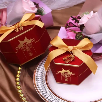 20ШТ Коробка для упаковки свадебных конфет в китайском стиле, Классическая бронзовая коробка для свадебных конфет, Пустая коробка, Высококлассная коробка для свадебных конфет