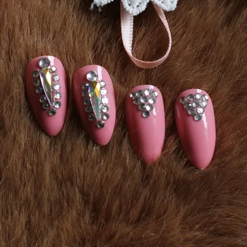 24шт Модный полный бриллиантовый кристалл, бриллиантовый стилет, накладные ногти ручной работы яркого цвета, Персиковая пудра M003