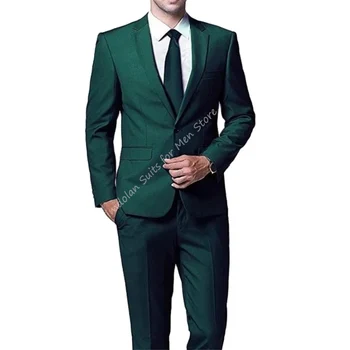 2шт Темно-зеленая куртка, брюки, мужские костюмы, комплекты одежды на заказ, Повседневный блейзер, Брюки, Одежда для свадебной вечеринки, Деловые мужские костюмы
