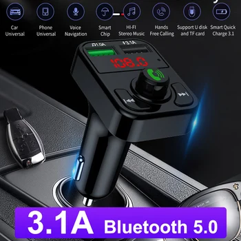 3.1A Bluetooth 5.0 FM-Передатчик Беспроводная Громкая Связь Автомобильный MP3-Плеер Аудио Адаптер Двойной USB-Телефон Быстрая Зарядка Поддержка TF