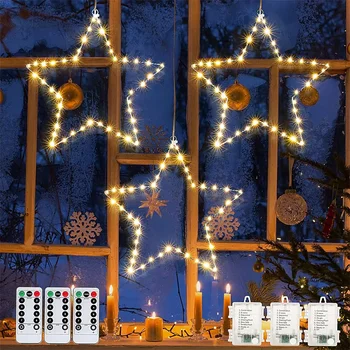 3 комплекта гирлянд с большой железной звездой диаметром 30 см, уличное рождественское окно, звездная гирлянда с дистанционным питанием от батареи для декора двери