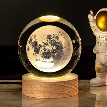 3D Луна Светящаяся Планетарная Галактика Астронавт Хрустальный Шар Ночные Огни USB LED Лампа Декор Спальни Детские Рождественские Подарки На День Рождения
