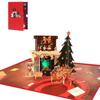 3D Рождественская открытка Музыкальные Камины Зимние Всплывающие карточки Приглашение на вечеринку Подарок
