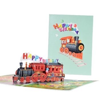 3D для всплывающей открытки Поздравительная открытка с поездом на день рождения с конвертом на день рождения ручной работы