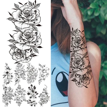 3D наклейки с временными татуировками в виде цветка Менди для женщин, девушки, розы, пиона, Георгина, реалистичные поддельные татуировки, модные моющиеся тату-наклейки