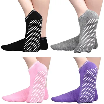 4 Пары носков-слипов, нескользящие носки для йоги, батута с ручками, липкие домашние спортивные носки для взрослых женщин